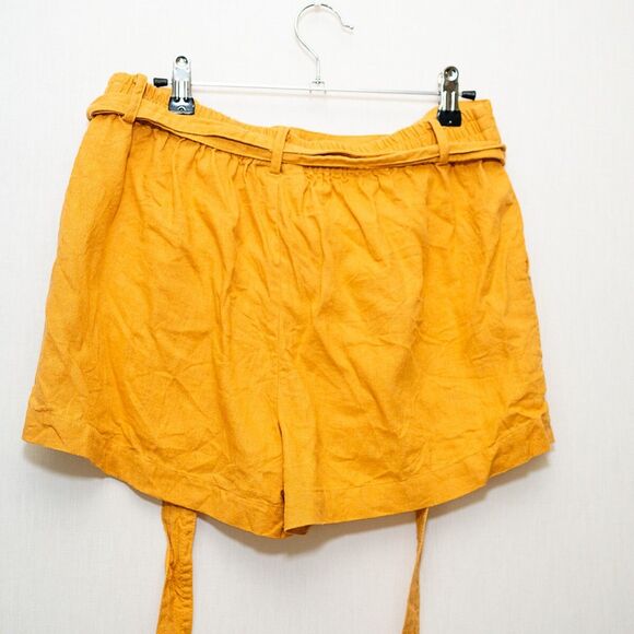 ModCloth mustard yellow womens M shorts Linen blend elastic waist belted - Picture 2 of 8